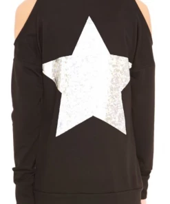 Terez Girls Black Foil Printed L/S Cold Shoulder APPAREL