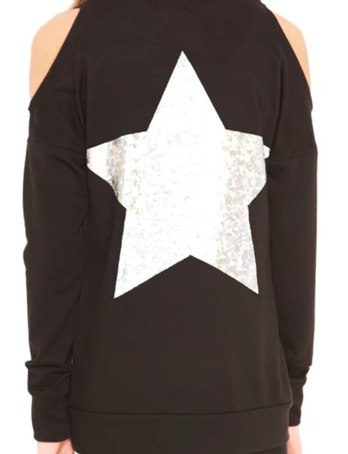 Terez Girls Black Foil Printed L/S Cold Shoulder APPAREL 1 Terez Girls Black Foil Printed L/S Cold Shoulder APPAREL