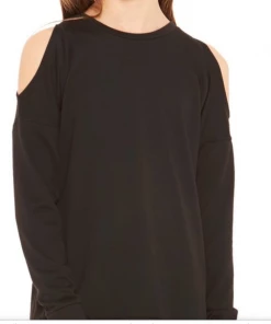Terez Girls Black Foil Printed L/S Cold Shoulder APPAREL