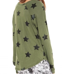 Terez Youth Black Big Star Foil On Army Green L/S Top