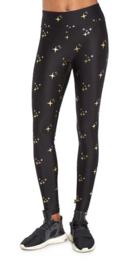 Terez Gold Sparkle Foil Printed Tall Band Pant APPAREL 1 Terez Gold Sparkle Foil Printed Tall Band Pant APPAREL