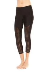 APPAREL Women's Terez Black Striped Front Tall Band Capri Leggings